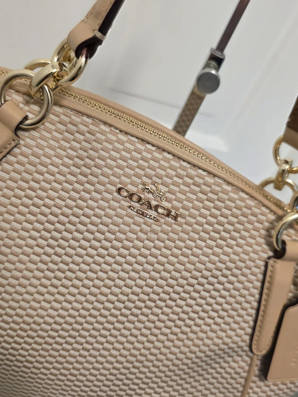 EC Coach Kelsey Beige Jacquard Print Satchel/Crossbody Bag F57244